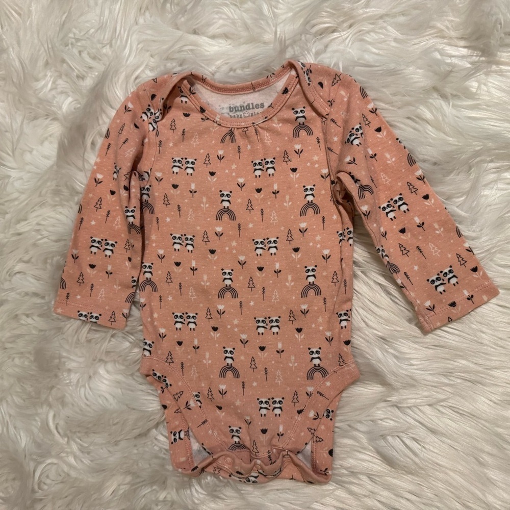 The Children’s Place Baby Girl Pink Panda Long Sleeve‎ Bodysuit Size 6-9 Months